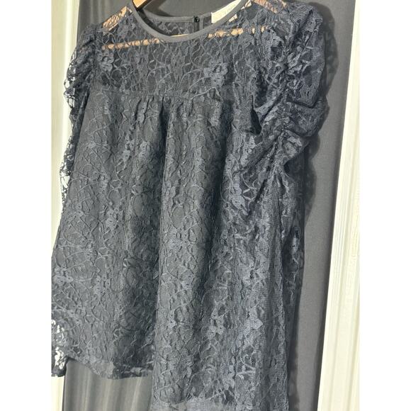 LOFT Lace Blouse Mock Neck Long Sleeve Top Black Size‎ M Whimsigoth Fairy - Picture 2 of 9